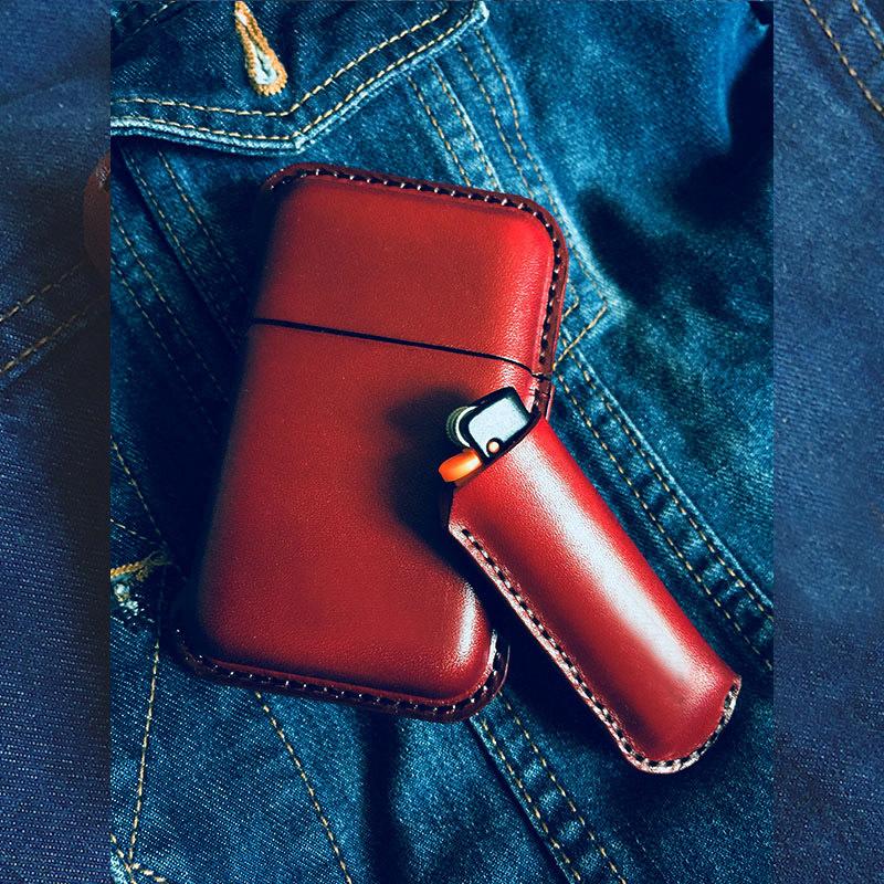 Red Leather Mens Cigarette Holder Case Vintage Custom Cigarette Case for Men - imessengerbags