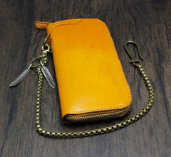Cool Brown Leather Men's Biker Wallet Biker Chain Wallet Zipper Long Wallet with Chain For Men - imessengerbags
