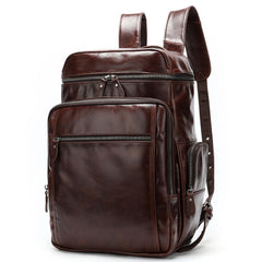Cool Black Mens Leather 15 inches Large School Laptop Backpack Dark Brown Travel Backpack for Men - imessengerbags