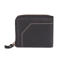 Cool Brown Small Zipper MENS LEATHER Brown Bifold Wallet SLIM billfold Brown Wallet FOR MEN - imessengerbags
