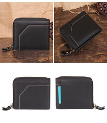Cool Brown Small Zipper MENS LEATHER Brown Bifold Wallet SLIM billfold Brown Wallet FOR MEN - imessengerbags