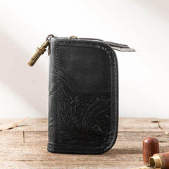 Black Handmade Leather Mens Small Car Key Wallet Dark Brown Key Holder Coin Purse Card Holder For Men - imessengerbags