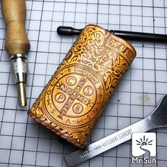 Handmade Tooled Rune Leather Brown Mens DICODES BOXMINI Holder Cigarette Case for Men