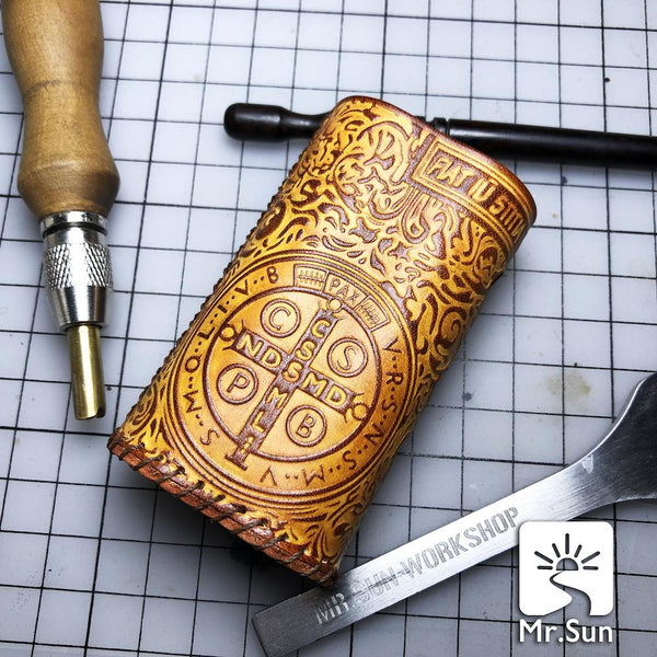 Handmade Tooled Constandine Leather Brown Mens DICODES BOXMINI Holder Cigarette Case for Men