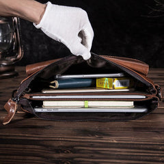 Oil Wax Leather Mens Brown Small Messenger Bag Postman Bag Courier Bag Shoulder Bag for Men - imessengerbags