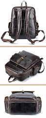 Oil Waxed Leather Mens 13inch Laptop Backpack School Backpack Travel Backpack for Men - imessengerbags