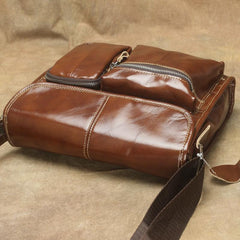 Oil Waxed Brown Leather Men's Small Messenger Bag Coffee Small Side Bag For Men