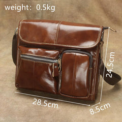 Oil Waxed Brown Leather Men's Small Messenger Bag Coffee Small Side Bag For Men - imessengerbags