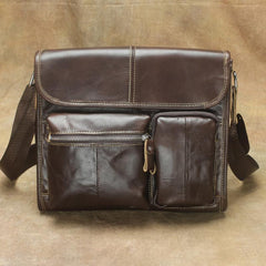 Oil Waxed Brown Leather Men's Small Messenger Bag Coffee Small Side Bag For Men - imessengerbags