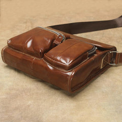 Oil Waxed Brown Leather Men's Small Messenger Bag Coffee Small Side Bag For Men