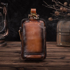 Oiled Brown Leather Cell Phone Retro Belt Pouch for Men Waist Bags BELT BAG For Men - imessengerbags