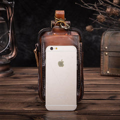 Oiled Brown Leather Cell Phone Retro Belt Pouch for Men Waist Bags BELT BAG For Men - imessengerbags
