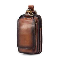 Oiled Brown Leather Cell Phone Retro Belt Pouch for Men Waist Bags BELT BAG For Men - imessengerbags