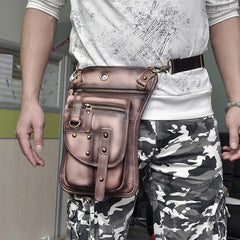 Cool Leather Brown Men's Biker Drop Leg Bag Belt Pouch Black Waist Bag Side Bag For Men - imessengerbags