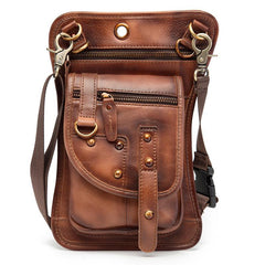 Cool Leather Brown Men's Biker Drop Leg Bag Belt Pouch Black Waist Bag Side Bag For Men - imessengerbags