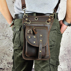 Cool Leather Brown Men's Biker Drop Leg Bag Belt Pouch Black Waist Bag Side Bag For Men - imessengerbags