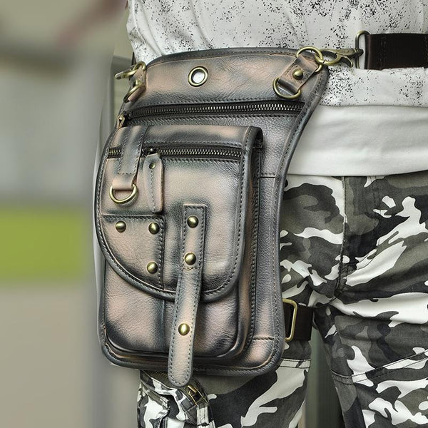 Cool Leather Brown Men's Biker Drop Leg Bag Belt Pouch Black Waist Bag Side Bag For Men - imessengerbags