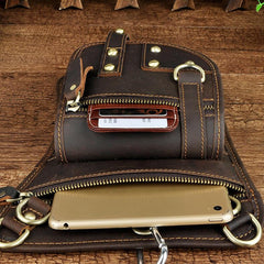Cool Leather Brown Men's Biker Drop Leg Bag Belt Pouch Black Waist Bag Side Bag For Men - imessengerbags
