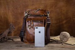Cool Leather Brown Men's Biker Drop Leg Bag Belt Pouch Black Waist Bag Side Bag For Men - imessengerbags