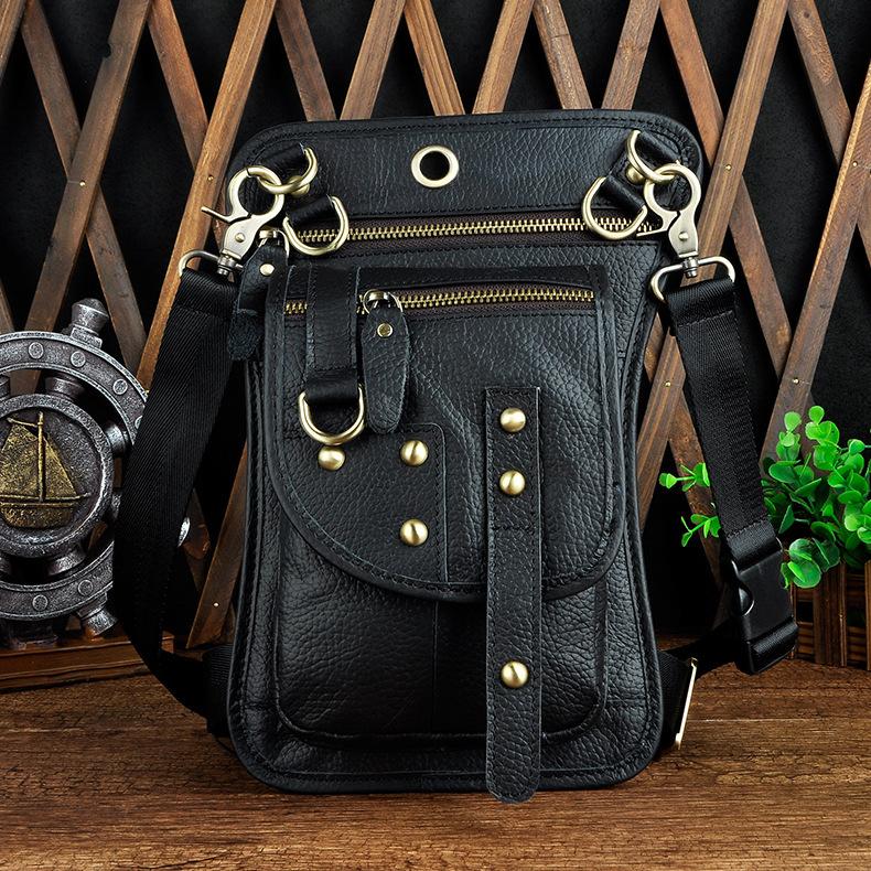 Cool Leather Brown Men s Biker Drop Leg Bag Belt Pouch Black Waist Bag Side Bag For Men