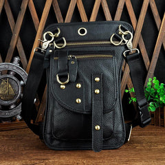 Cool Leather Brown Men's Biker Drop Leg Bag Belt Pouch Black Waist Bag Side Bag For Men - imessengerbags