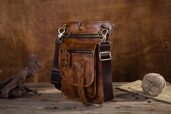 Cool Leather Brown Men's Biker Drop Leg Bag Belt Pouch Black Waist Bag Side Bag For Men - imessengerbags
