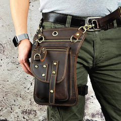 Cool Leather Brown Men's Biker Drop Leg Bag Belt Pouch Black Waist Bag Side Bag For Men - imessengerbags