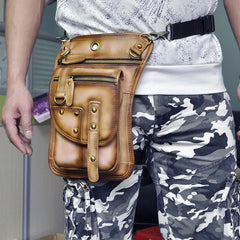 Cool Leather Brown Men's Biker Drop Leg Bag Belt Pouch Black Waist Bag Side Bag For Men - imessengerbags