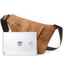 Cool Leather Brown Men's Sling Bag Chest Bag Black Crossbody Backpack For Men - imessengerbags