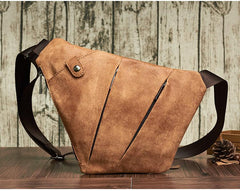 Cool Leather Brown Men's Sling Bag Chest Bag Black Crossbody Backpack For Men