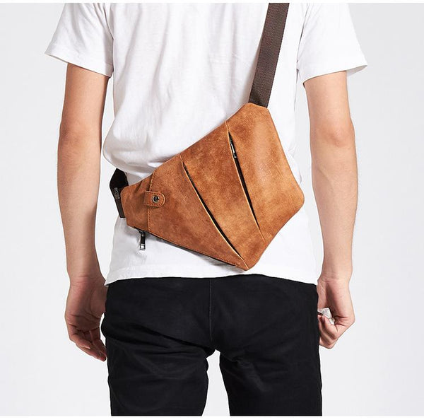 Cool Leather Brown Men's Sling Bag Chest Bag Black Crossbody Backpack For Men - imessengerbags