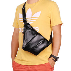 Cool Leather Brown Men's Sling Bag Chest Bag Black Crossbody Backpack For Men