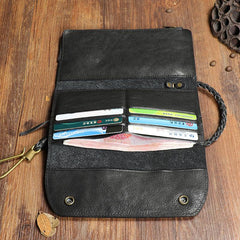 Cool Leather Mens Black Long Chain Wallet Brown Long Trifold Biker Wallet for Men - imessengerbags