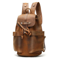 Vintage Leather Men's Barrel Backpack Travel Backpack Brown College Backpack For Men - imessengerbags