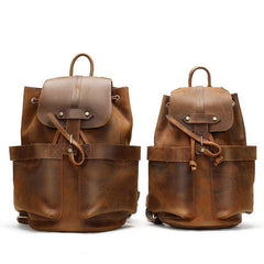 Vintage Leather Men's Barrel Backpack Travel Backpack Brown College Backpack For Men - imessengerbags
