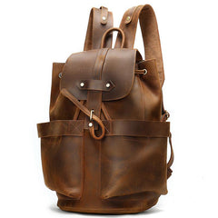 Vintage Leather Men's Barrel Backpack Travel Backpack Brown College Backpack For Men - imessengerbags