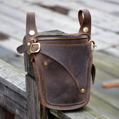 Cool Brown Leather Men's Belt Bag Waist Bag Motorcycle Bag Belt Pouch For Men