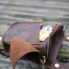 Cool Brown Leather Men's Belt Bag Waist Bag Motorcycle Bag Belt Pouch For Men - imessengerbags