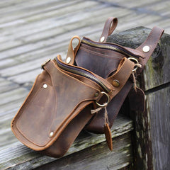 Cool Brown Leather Men's Belt Bag Waist Bag Motorcycle Bag Belt Pouch For Men