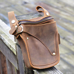 Cool Brown Leather Men's Belt Bag Waist Bag Motorcycle Bag Belt Pouch For Men