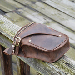 Cool Brown Leather Men's Belt Bag Waist Bag Motorcycle Bag Belt Pouch For Men