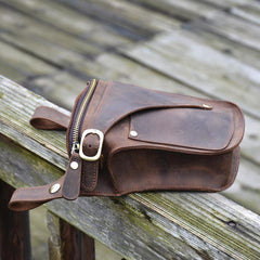 Cool Brown Leather Men's Belt Bag Waist Bag Motorcycle Bag Belt Pouch For Men - imessengerbags