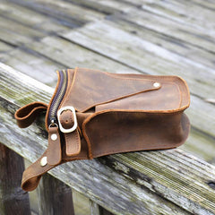 Cool Brown Leather Men's Belt Bag Waist Bag Motorcycle Bag Belt Pouch For Men