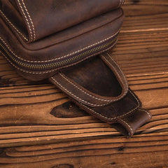 Cool Brown Leather Men's Sling Bag Chest Bag Brown One Shoulder Backpack For Men - imessengerbags