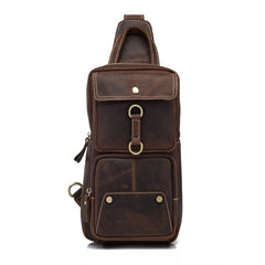 Cool Brown Leather Men's Sling Bag Chest Bag Brown One Shoulder Backpack For Men