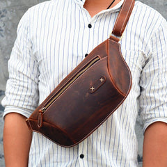 Vintage Brown Leather Men's Fanny Pack Hip Pack Waist Bag For Men - imessengerbags