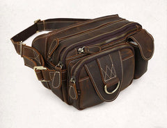 Vintage Large Brown Leather Men's Fanny Pack Brown Waist Bag Hip Pack For Men - imessengerbags