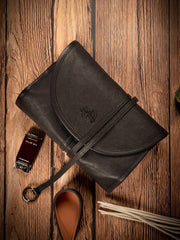 Black Leather Tobacco Pipe Pouch, Pipe Rollup Bag, The Pipe Smoker's Full Set, Handmade Pipe Tobacco Case