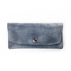 Handmade Mens Leather Blue Envelope Bag Long Wallet Phone Bag Green Clutch for Men - imessengerbags