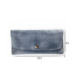 Handmade Mens Leather Blue Envelope Bag Long Wallet Phone Bag Green Clutch for Men - imessengerbags